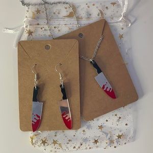 handmade knife necklace and earrings set